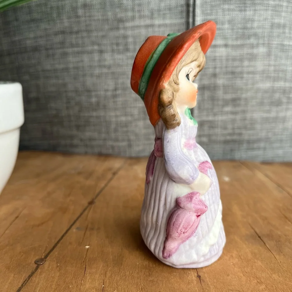 Vintage Bisque Figurine, Young Girl With Curly Hair, Hat and Umbrella - Picture 2 of 5
